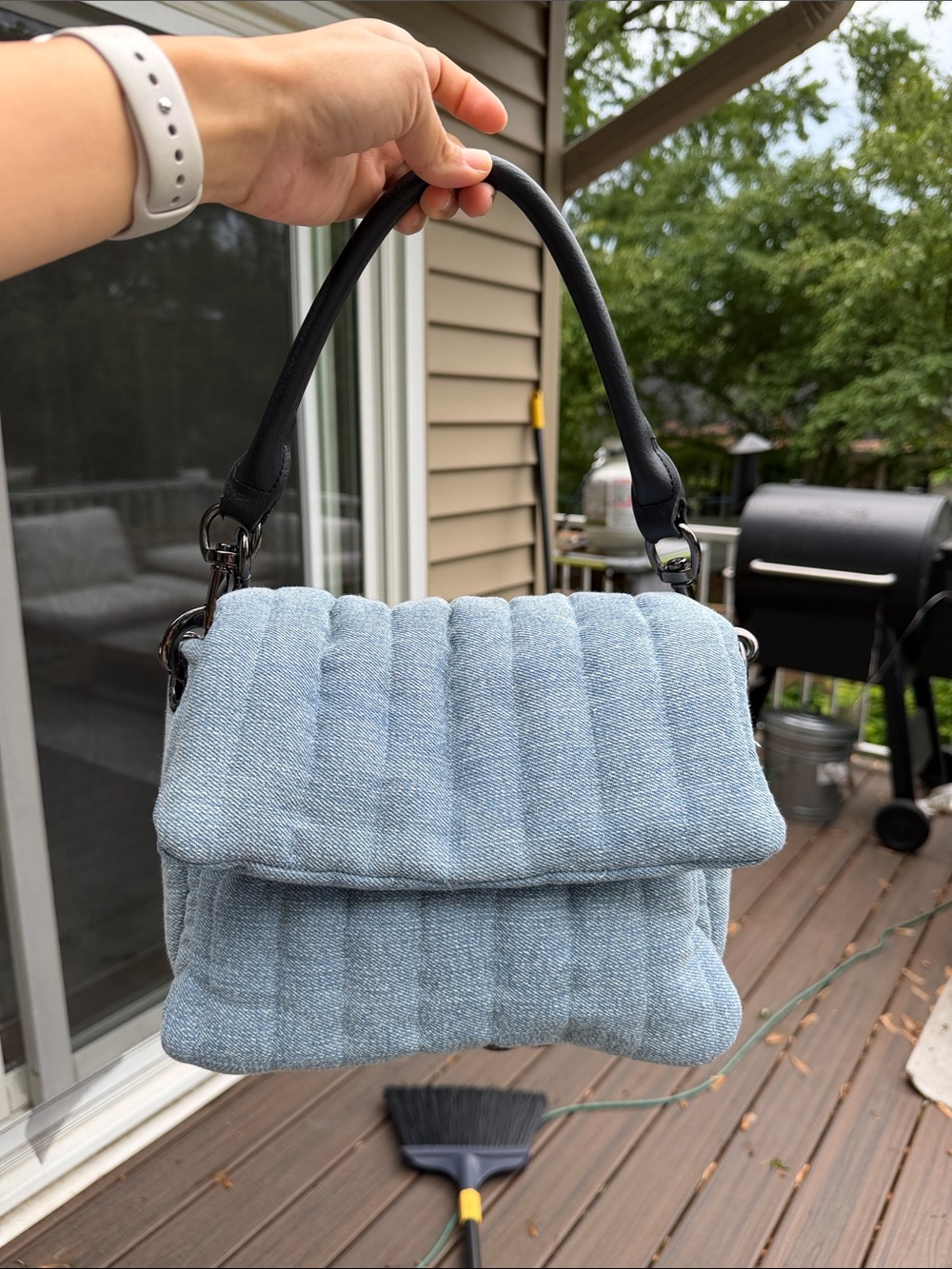 Think Royln Quilted Light Blue Denim Bar Bag